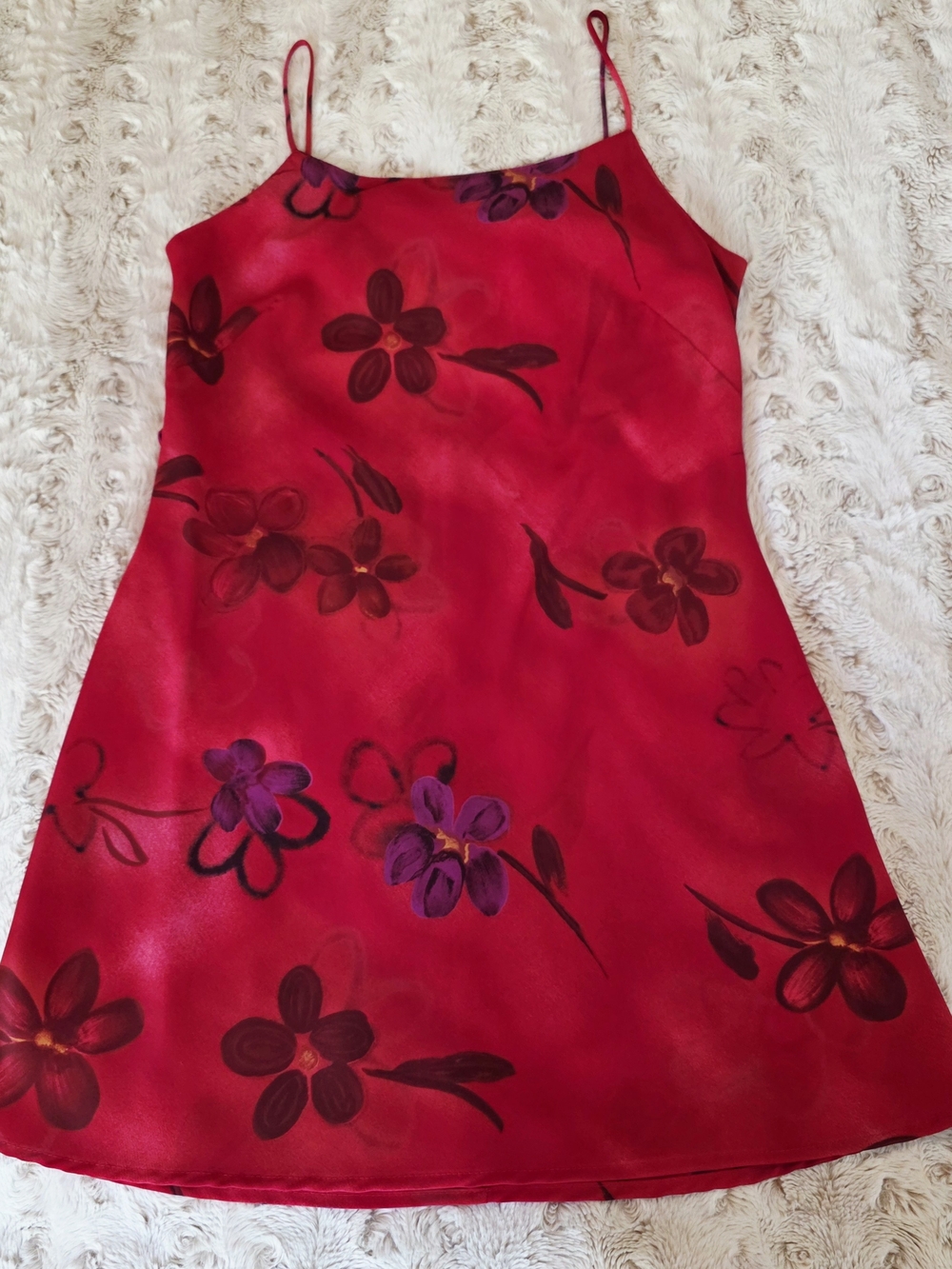 Red Floral Slip Dress with Purple Accents